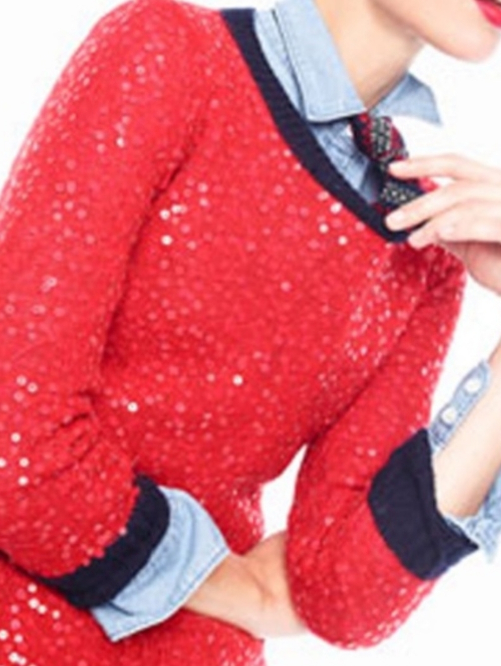 J CREW WOMEN'S RED SEQUIN MERINO WOOL SWEATER SIZE MEDIUM